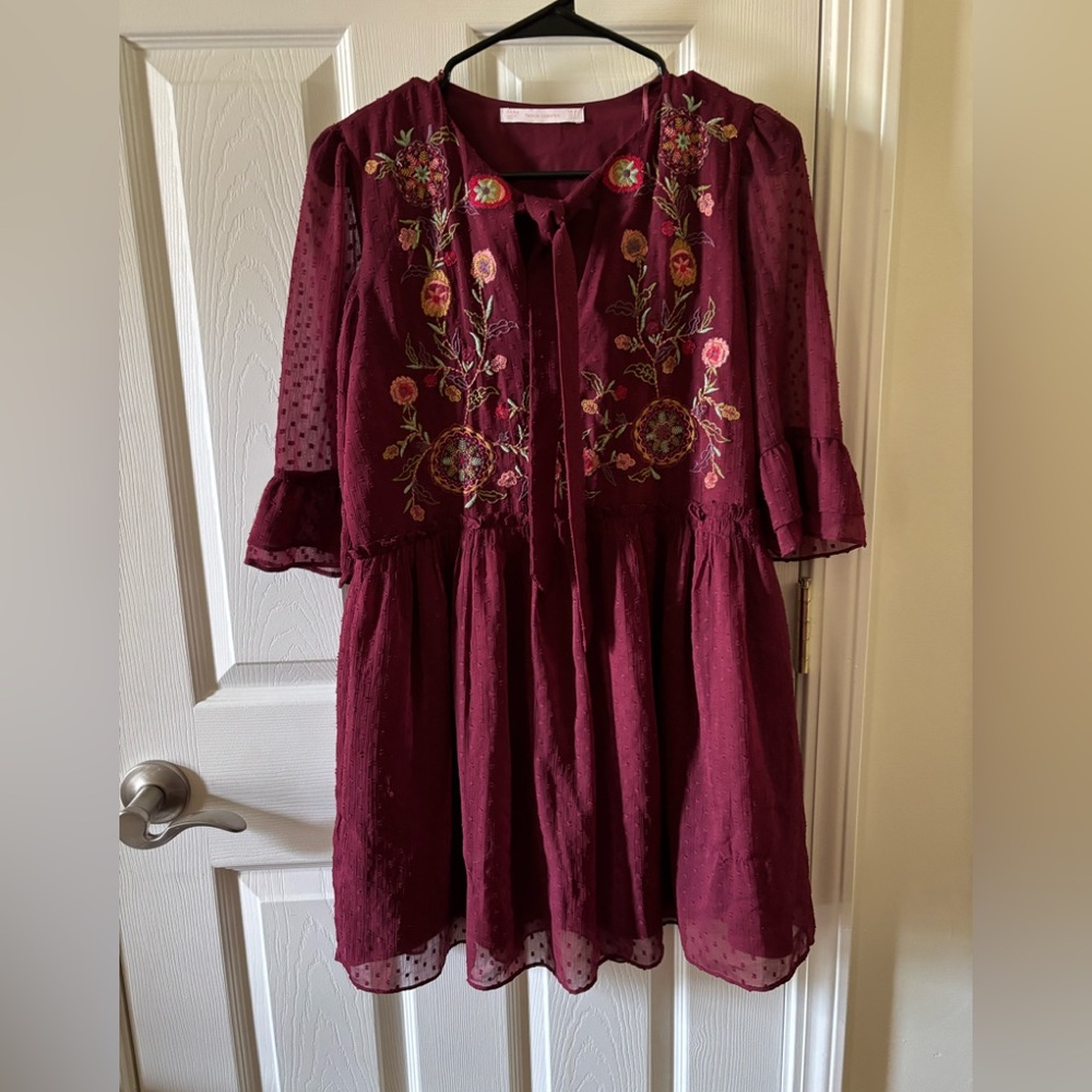 Zara tragic collection mini dress embroidered with grilled sleeve size S